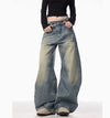 American Retro Washed Distressed Loose Wide-leg Jeans For Women