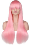 Wig female light pink long straight bangs wig high temperature silk wig fashion wig cross-border exclusive