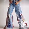 Retro Denim Stitching Button High Waist Wide Leg Jeans