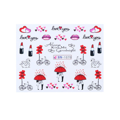 Fashion Ins Style Nail Applique Love Bear Red Lips Watermark Sticker Set