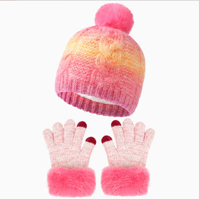 Winter Children's Fur Ball Hat Gloves Two-piece Set