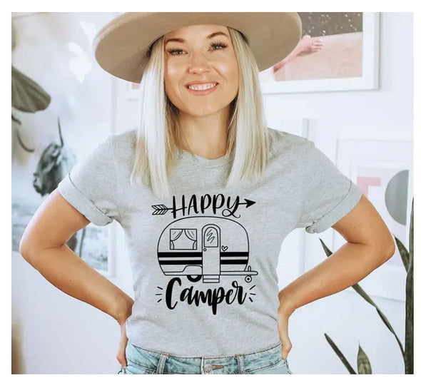 Happy Camper T-Shirt, Familien Camper Shirt, Camping Shirt, Abenteuer Top, Geschenk für Camper, Camp Life Geschenk, Wanderlust Tshirt, Geschenk für Mama