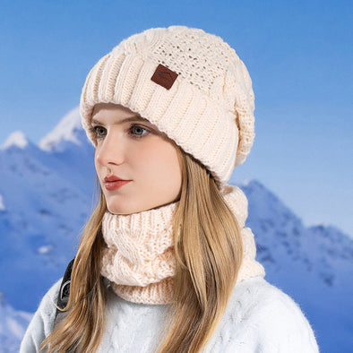 Women's Hat Scarf Set Outdoor Cold-proof Warm Knitted Hat Earmuffs