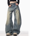 American Retro Washed Distressed Loose Wide-leg Jeans For Women