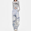 Herbst und Winter gewaschene Batik-Jeans mit hoher Taille und weitem Bein