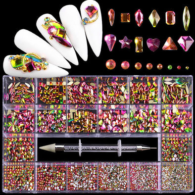 21 Grid Boxed Nail Rhinestone Flat Glass Nail Rhinestone Jewelry Set