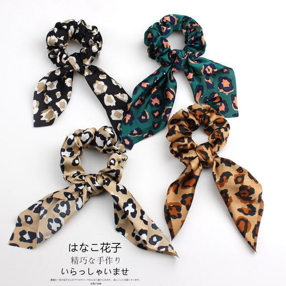 4Pcs Leopard Snake Floral Streamers Scrunchies Women Hair Scarf