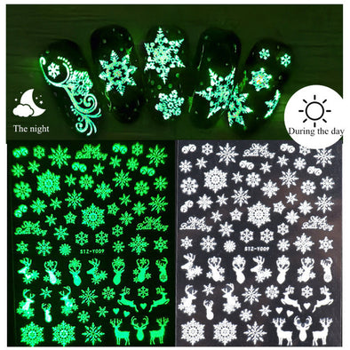 Nail Art Luminous Sticker Christmas Snowflake Luminous Nail 3D Adhesive Sticker