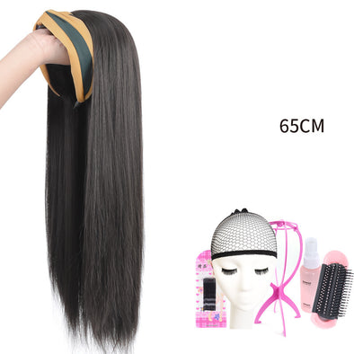 Wig Women's Long Hair Lazy Headband Black Long Straight Hair Half Headgear Style