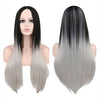 Wig 68cm long ladies straight hair black gray gradient color synthetic high temperature silk wig