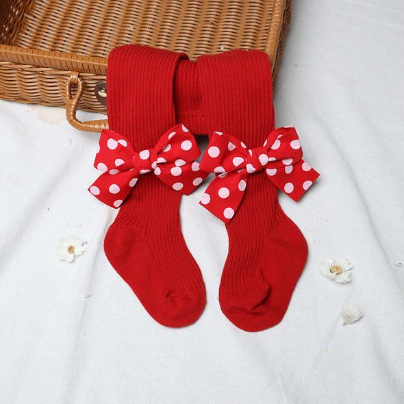 Children's Christmas Bowknot Red Baby's Tights