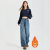 Gerade Jeans mit Samtpolsterung und hoher Taille in Vintage-Blau