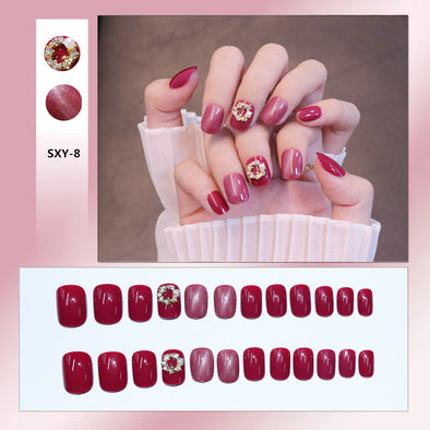 Nail Art Patch Wearing Nail Art Finished Short Rose Red Cat Eye