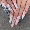 Long Ballet Gradient White Colorful Glitter Tender Girl Fake Nails Wearable