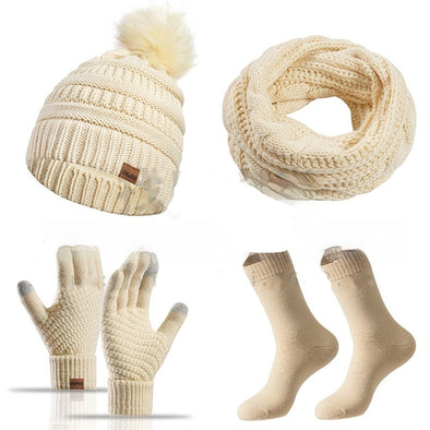 Winter Female Cap Scarf Gloves And Socks Four-piece Set