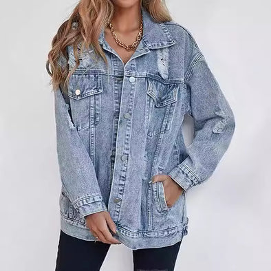 Fashion Denim Jacket Boyfriend-style Ripped Distressed