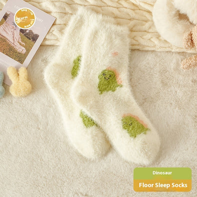 Mink Fur Socks Female Cartoon Animal Cute Warm Sleep