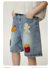 Kreative Handtuch Stickerei Denim Shorts Männlichen Und Weiblichen Trendy Marke High Street Gerade Shorts