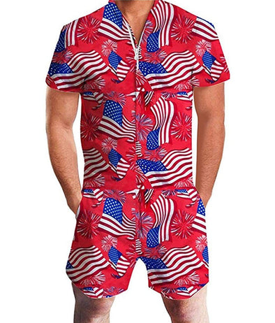 Sommer Kurzarm Jumpsuit Hawaiian American Flag