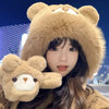 Plush Bear Hat Gloves For Women Autumn And Winter