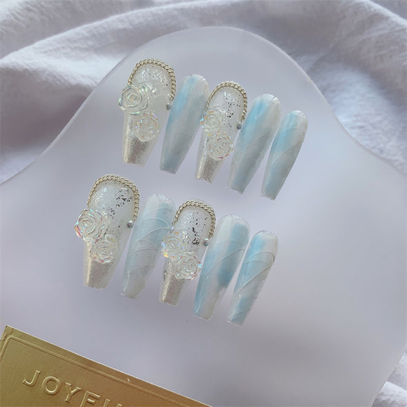 Premium Feel Wearable Nails Soft Macchiato Blue Ice