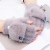 Plush Gloves Female Winter Warm Student Exposed Finger Flip Gloves Household