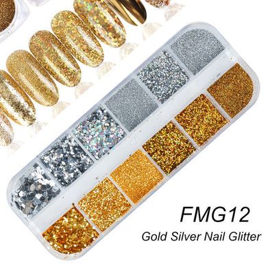 Nagel Gold und Silber Glitter Laser Pailletten 