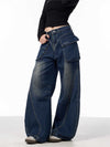 Weite Jeans für Damen mit Taschen und hoher Taille, lockere Hose