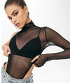 Transparentes Langarm-Top mit One-Shoulder-Träger für Damen