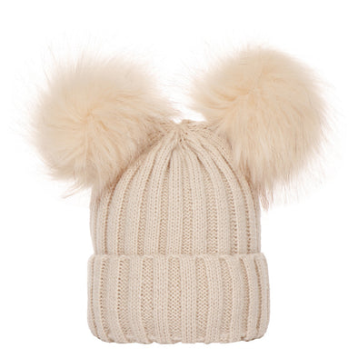 Autumn And Winter Baby Knitted Wool Double Fur Ball Sleeve Cap