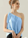 Ninexis One Shoulder Bow Tie Strap Satin Silk Top