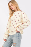 SAGE FIG Heart Printed Contrast Long Sleeve Sweatshirt