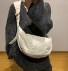 Special-interest Design Crescent-shaped Cotton And Linen Fluffy Filled Rice White Clouds Crossbody Handbag