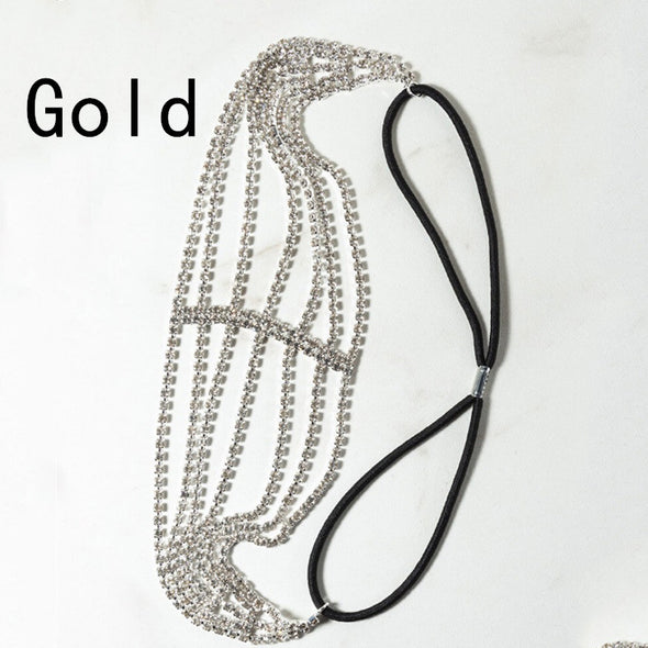 Flash Diamond Rhinestone Elastic Headband Hair Accessories Five Rows Of Diamonds