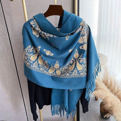 Scarf Shawl Women's Winter Cashmere-like Warm Embroidery