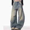 American Retro Washed Distressed Loose Wide-leg Jeans For Women