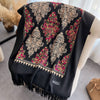 Autumn And Winter Cashmere-like Embroidered Scarf Female Tassel Floral Thickening