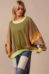 BiBi Color Block Striped Round Neck Sweatshirt