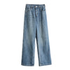 Gerade Jeans mit Samtpolsterung und hoher Taille in Vintage-Blau