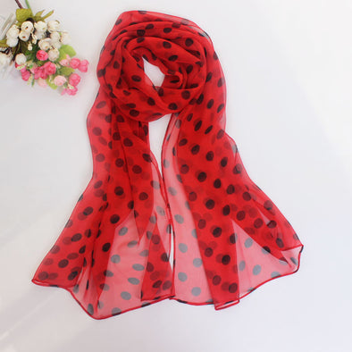 Polka Dot Schal Leuchtend roter Schal Polka Dot Dünner Chiffon Sonnenschutzschal