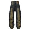 High Street American Washed Distressed Plissee Denim-Overall mit mehreren Taschen