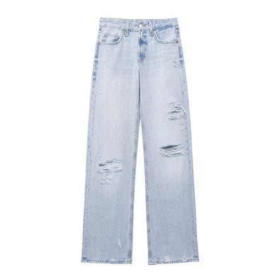 Damenmode Löcher Dekorative Mid-Waist Wide-Leg Jeans