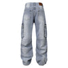 High Street American Washed Distressed Plissee Denim-Overall mit mehreren Taschen