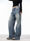 Retro Washed Distressed High Waist Jeans Damen, Blaue Hose