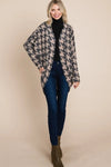 BOMBOM Houndstooth Open Front  Knit Cardigan