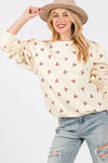 SAGE FIG Heart Printed Contrast Long Sleeve Sweatshirt