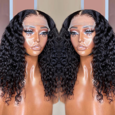 Deep Water Wave Lace Frontal Echthaar Perücken Transparent Curly