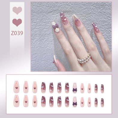 Tragen Sie Nagelmilchgeschmack Taro Taro Purple Gradient Nebula Flower Fake Nails Nagelaufkleber