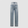 Waist Straight Irregular Oblique Breasted Denim Trousers