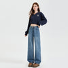 Gerade Jeans mit Samtpolsterung und hoher Taille in Vintage-Blau